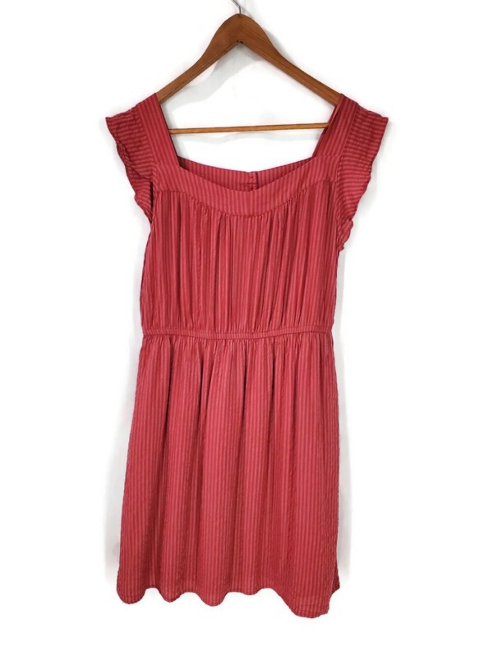 Market & Spruce Red Striped Dress Flutter Sleeves, Pockets, Summer Beachy Vaca M
